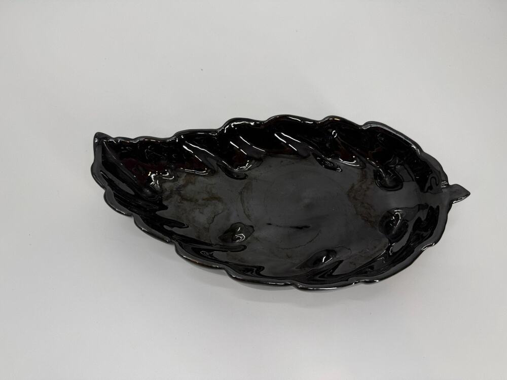 Vintage Frankoma Pottery Leaf Pattern Dish black 9.5"